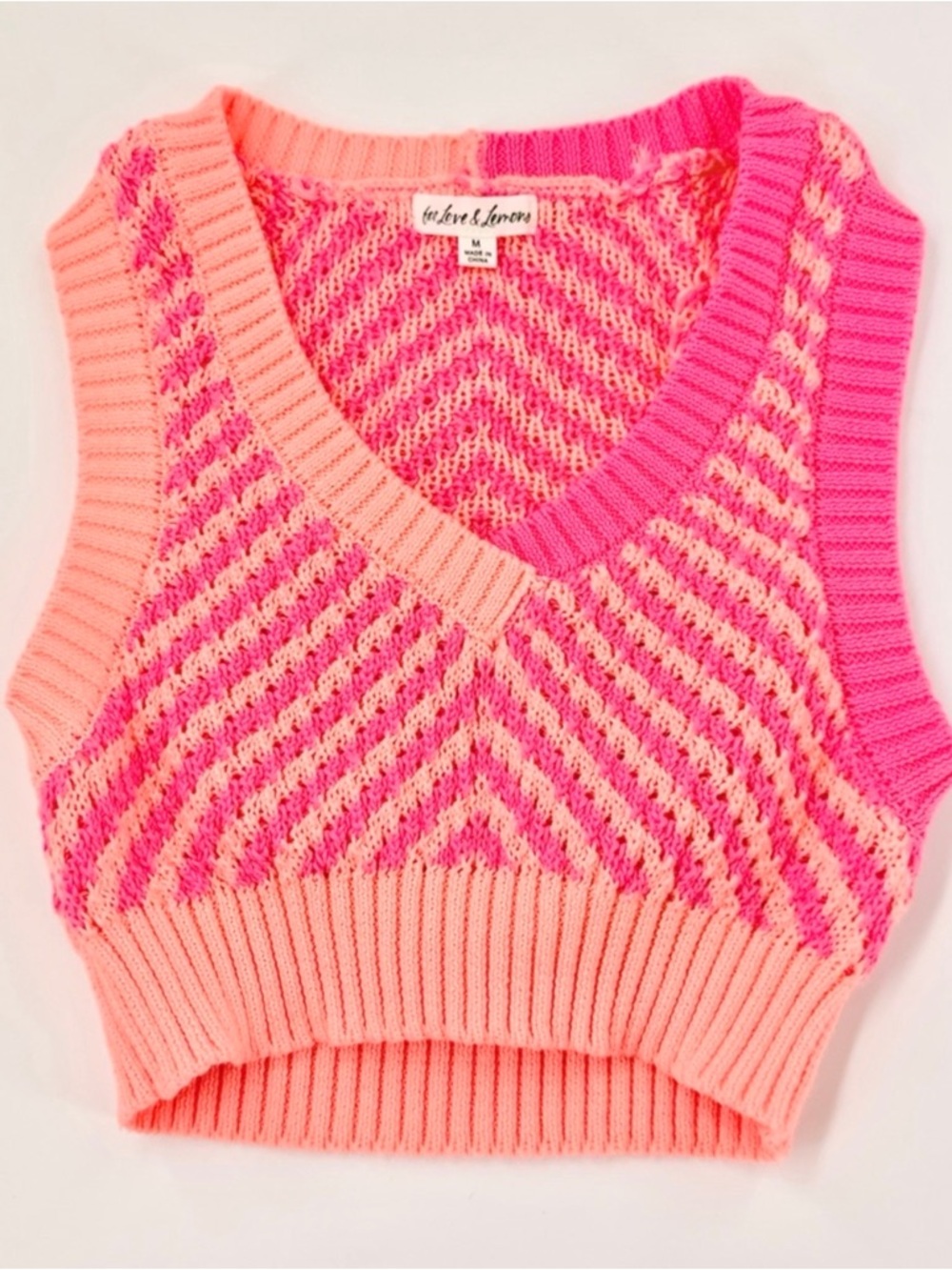 For Love & Lemons Cropped Knit Vest Size Medium Chevron Vibrant Festival Top